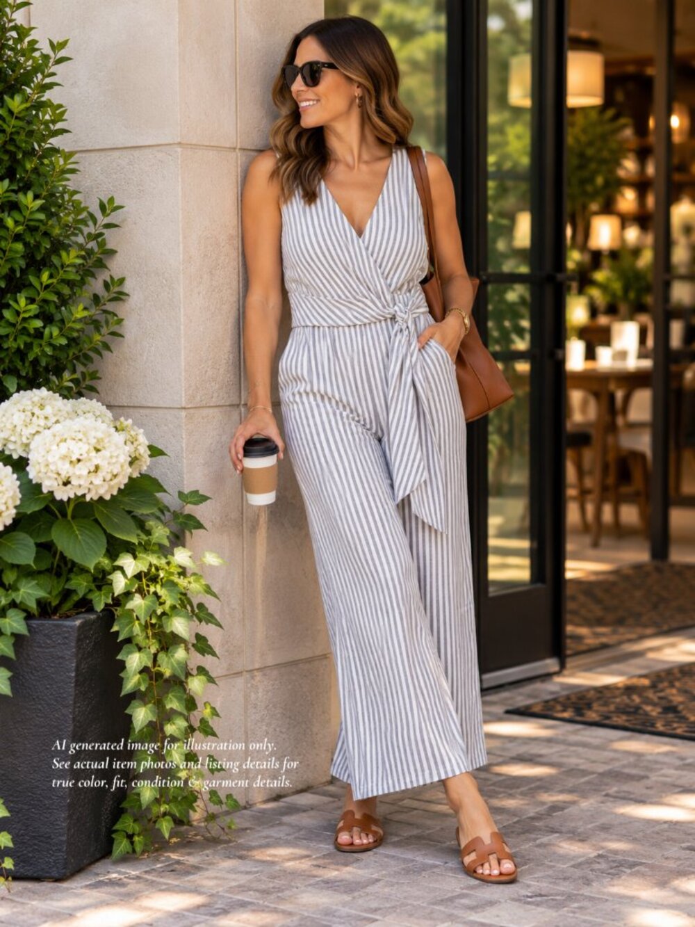 Cider Striped Wrap-Front Wide-Leg Jumpsuit | XL